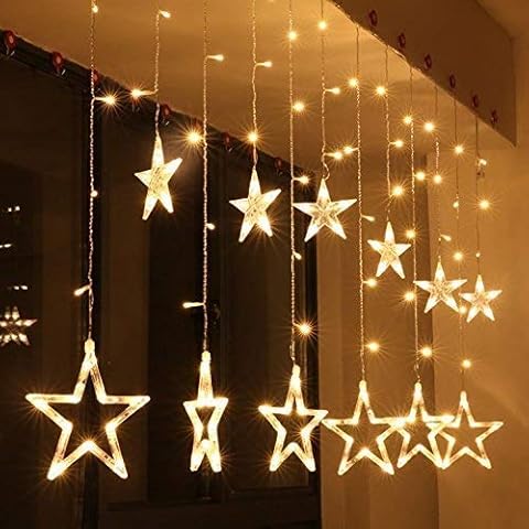 Desidiya 12 Stars 138 Led Curtain String Lights Window Curtain Lights with 8 Flashing Modes Decoration for Christmas, Wedding, Party, Home, Patio Lawn