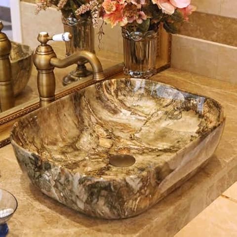 BASSINO Design Wash Basin Ceramic Tabletop Marble Bathroom Sink/Countertop Vessel Sink for Bathroom & Living Room-455 x 325 x 145 mm (BTT-1010)