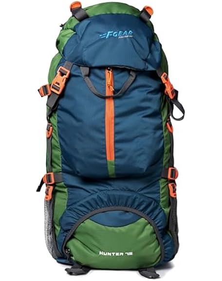 F Gear Hunter Blue 75L Large Trekking Backpack with Rain Cover|Rucksack Bag for Men Women|Drawstring|Shoe Pocket|Water resistant|Light Weight|Hiking D